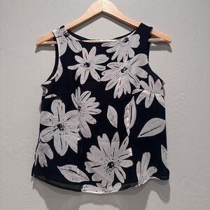 Vintage Carol Anderson‎ Black White Sleeveless Lined Top 100% Silk Size 4 Blouse